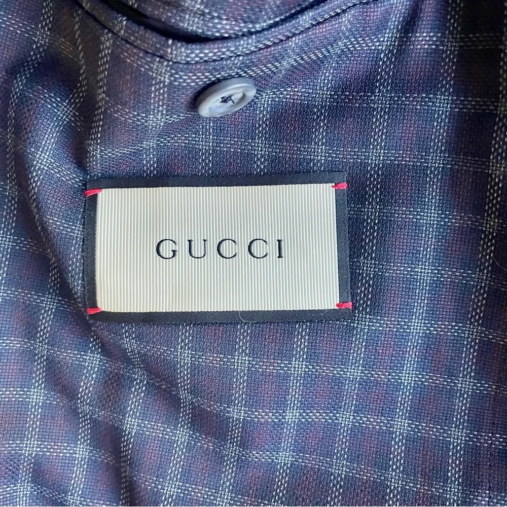 GUCCI Checkered wool Blazer with red stitch trim, blue/red, IT48R, (38R US), GUC - Picture 13 of 15